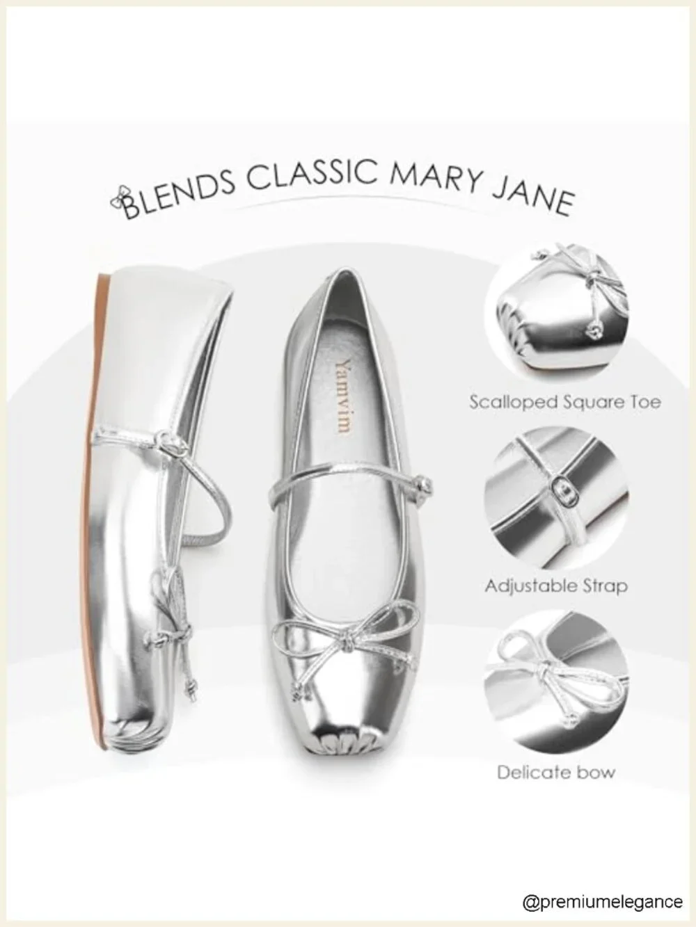 Square Toe Mary Jane Ballet Flats with Bow Buckle Strap – Cushioned PU
